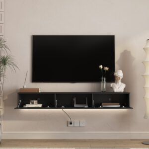Floating TV Stand Wall Mounted With 16 Color LEDs,65inch Modern TV Stand, Floating TV Cabinet Entertainment Center For 55 60 65 Inch TV