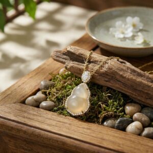 925 Sterling Silver Elegant Hulu Shaped Gemstone Necklace with Shimmering Diamond Accents