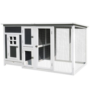 PawHut 63 Outdoor Chicken Coop Wooden, Chicken Cage With Run Area, Nesting Box, Hen House With Waterproof Roof, Removable Tray