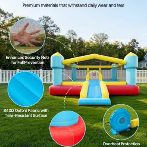 Inflatable Bounce House, 14.7 X 13.8 X 6.8 Ft Jumping Bouncy Castle, Inflatable Jumper For Kids With Slide, Basketball Hoop, Target Game & Jumping Area, Jumpings House Holds 3-4 Kids (Ages 3-8)