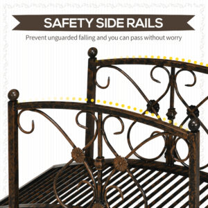3.3' Metal Garden Bridge, Decorative Classic Footbridge Pond Bridge with Safety Railings for Backyard Garden Creek, Rust Brown