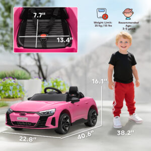 Licensed Audi RS e-tron GT 12V Ride On Car Truck for Kids, Electric Car Ride On Vehicle w/Parent Remote Control, Music, Lights, for Toddlers, Pink
