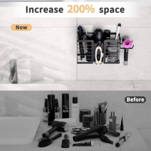 3-in-1 Wall Mounted Hair Tool Organizer Rust-Proof Steel Hair Dryer Holder With Heat-Resistant Storage For Straighteners, Brushes & Accessories