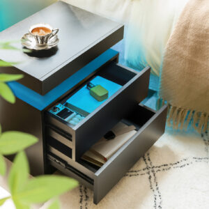 Nightstand LED Bedside Table Cabinet Lights Modern End Side With 2 Drawers For Bedroom Black