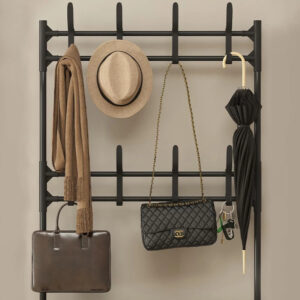 New Coat And Hat Stand 8 Hooks Metal Shoe Rack 5 Tiers Shelf Hanger Black