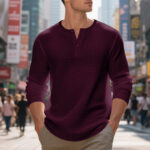 Men's Jacquard Small Plaid Button-Down Henry Long Sleeve