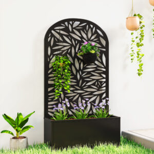 Metal Garden Bed with Trellis for Climbing Plants, Freestanding or Wall Mounted Flower Bed for Garden, Patio, Balcony