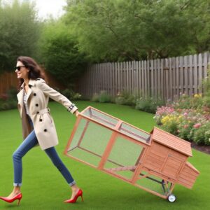 Chicken Coop Wooden Hen House Poultry Cage Pen Portable With Wheels And Nesting Box, Chicken Cage For Backyard Outdoor, Natural