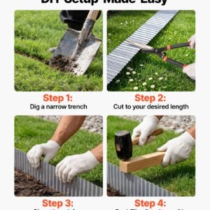 Galvanized Steel Landscape Edging, 50 Ft X 6 In Metal Edging For Landscaping With Gloves, Easy-to-Install Bendable Metal Strips, Heavy Duty Metal Garden Edge Border For Flower Bed, Yard Pathway