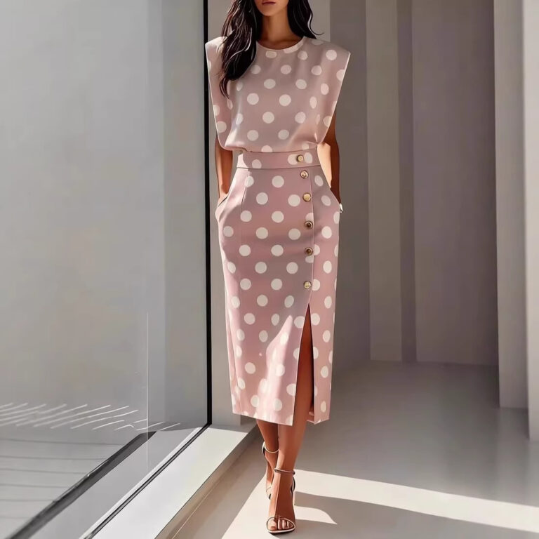 Womens Printed Sleeveless Top And Slit Long Skirt Set