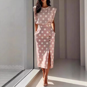 Womens Printed Sleeveless Top And Slit Long Skirt Set