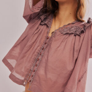 Lace-trimmed Collar Loose-fitting Fashionable Pleated Top For Women