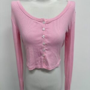 Women's Solid-Colored Single-Breasted Slim-Fit Long-Sleeve Top