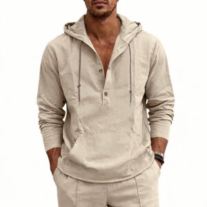 Linen Breathable Casual Mens Long-Sleeve Hooded Shirt