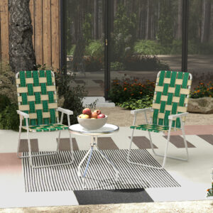 Set of 2 Patio Folding Chairs, Classic Outdoor Camping Chairs, Portable Lawn Chairs w/ Armrests, Green
