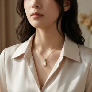 925 Sterling Silver Elegant Wulu Pendant Necklace with Lustrous White Gemstone and Sparkling Accents