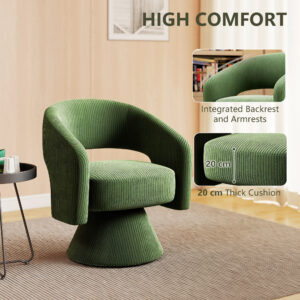 Swivel Barrel Accent Chair, Modern Upholstered Living Room Chair with Thick Padding for Reading, Green