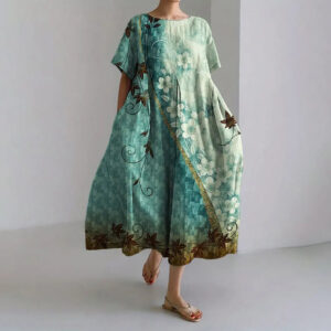 Retro Floral Loose Womens Printed Long Dress