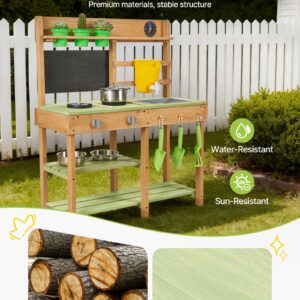 Mud Kitchen, Outdoor Mud Kitchen For Kids, Wood Outdoor Play Kitchens With Stoves, Tank, Sink, Planting Shovels, Spatulas, Box, Cookware Pots And Accessories, Wooden Play Kitchens For Home, Lawn