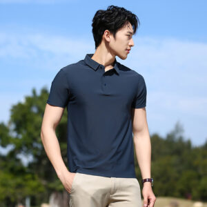 Ice Silk Short-Sleeve Solid-Color Stretch Mens Seamless Polo Shirt