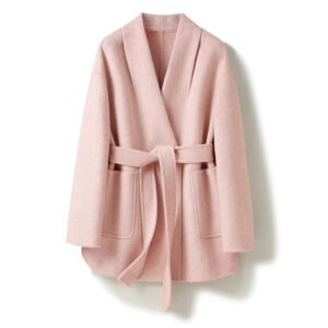 Camel-wool V-neck Wool Double-faced Wool Belted Coat