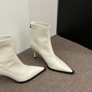 Stiletto-heeled Pointed-toe Chic Soft-leather Ankle Boots With A Back Zipper Korean-style And Versatile
