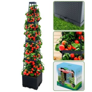 2-Pack 44.8" Self-Watering Tomato Planter With Trellis – Heavy-Duty Indoor & Outdoor Raised Garden Box, Built-in Trapezoid Climbing Grid For Tomatoes, Vegetables & Vining Plants