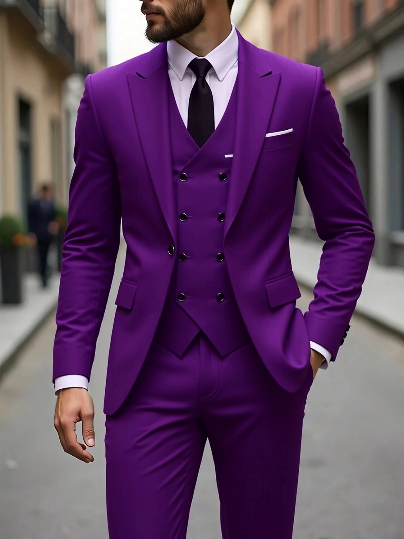 Double-breasted Suit Set Mens Three-piece Business Suit - Image 14