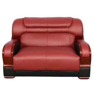 Pickup Only--Black & Red Genuine Cow Leather 3-Piece Couch Living Room Sofa Set