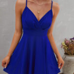 Summer Solid Color V-Neck High-Waist Strap Backless Dress