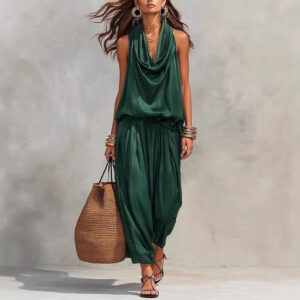 Womens Draped-Neck Vest And Casual Pants Set