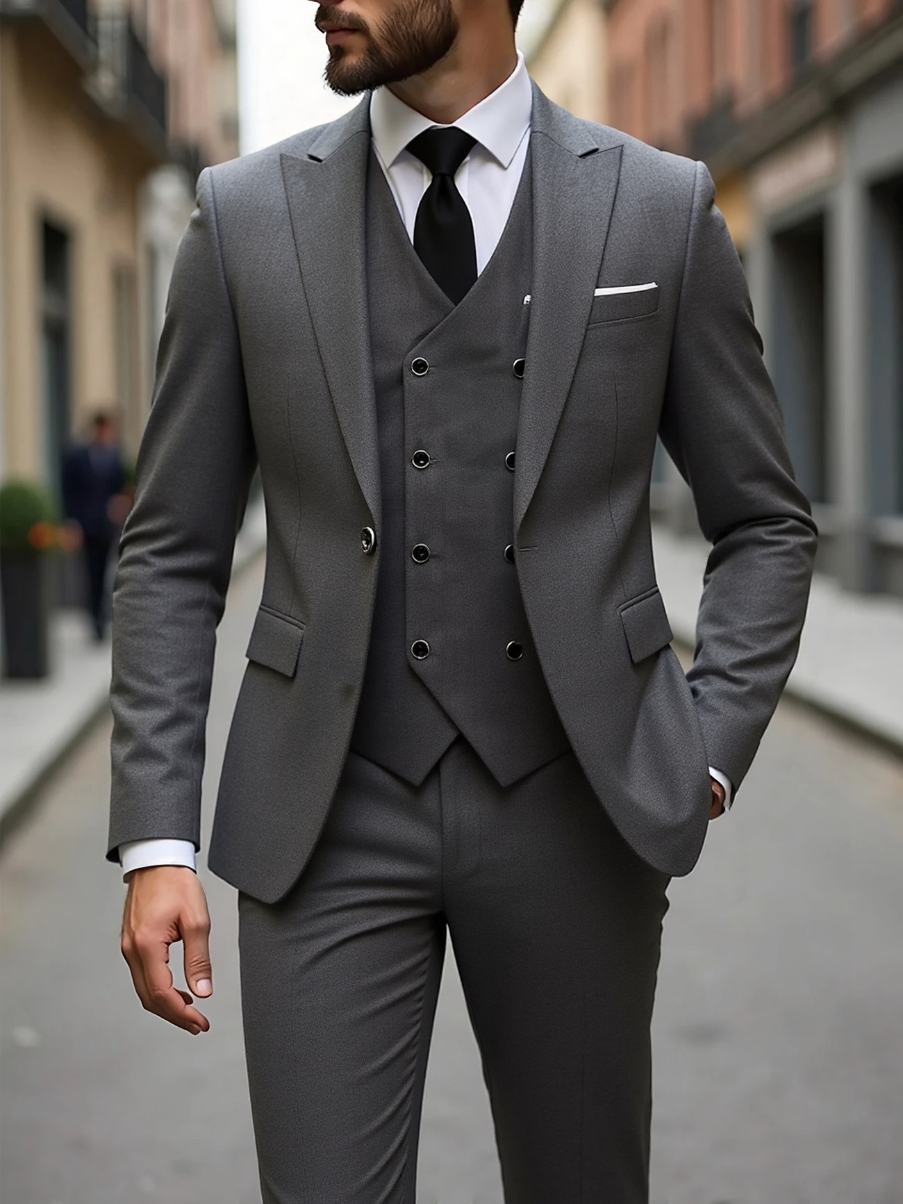 Double-breasted Suit Set Mens Three-piece Business Suit - Image 12