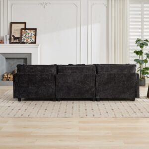 Cloud Sofa 3 Seats Ottoman Is Not Included, Modern Sectional Couch, For Living Room Bedroom And Apartment, Comfy Double Layer Upholstered Seat Cushion, Breathable Chenille Fabric, Black,SW5013BK