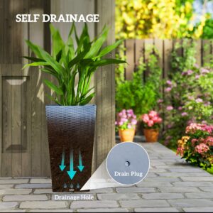Tall Planters for Outdoor Plants Set of 3, 24 In Taper Planters with Drainage Holes, Rattan Decor Plant Pots, Light Gray