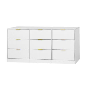 White 9 Drawer Dresser, 63 Large Deep Chest Of Drawers, Wooden Dresser Storage Cabinet With 9 Drawers For Bedroom, Long Dressers For Living Room, Hallway