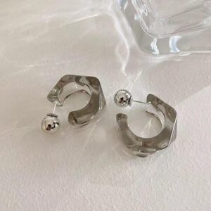 1 Pair Korean Trendy Acrylic C-Shaped Hoop Earrings, Youthful, Stylish & Exquisite Personalized Design Earrings For Women
