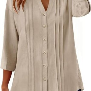 Pleated Casual Solid-Color Loose Cotton-Linen Shirt