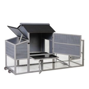 Portable Mobile Chicken Coop With Nesting Box, Sleeping Room, Run, Window, Sun Board, Doors, Pull-Out Tray, Wheels, Outdoor Pen For Small Animals, Gray With Colorful Patterns