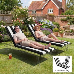 Outdoor Chaise Lounge Cushions Set of 2 with 6 Ties, High-Density Foam, for Patio and Poolside, Black and White