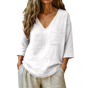 Women's Casual Loose Fashion Cotton-Linen V-Neck Top