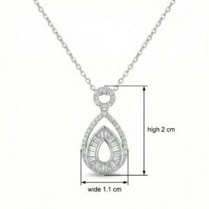 925 Sterling Silver Elegant Sterling Silver Teardrop Pendant Necklace with Baguette and Round Brilliant Diamonds
