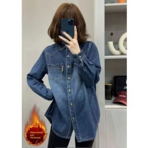 Women's Loose-Fitting Layered Casual Padded Denim Shirt