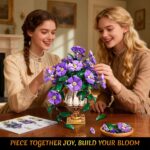 Flowers Botanicals Building Set With Vase - 2 In 1 Morning Glory Bonsai Building Blocks Plants Arrangement Vintage Wall Flower Pots Home Decor, Gift For Easter Day Adults