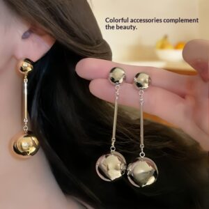 Fashionable Unique And Personalized Metal Round-Ball Tassel Earrings