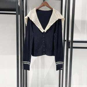 V-neck Crochet Shawl-Style Patchwork Knitted Cardigan