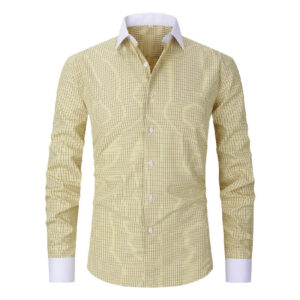 Men’s Anti-Wrinkle Long-Sleeve Striped Loose-Fit Plaid Shirt