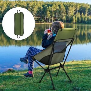 Folding High Back Camping Chair With Head Support Stable Portable Lightweight UK