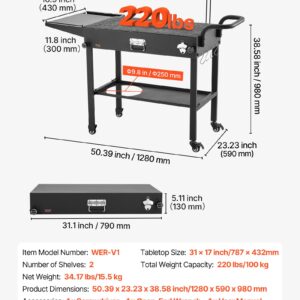 Outdoor Grill Cart, 31.0 X 17.0 Inch Tabletop Size Grilling Table, Foldable Outdoor Cooking Table With Tissue Holder, Hooks, Wheels, Side Table, BBQ Prep Tables For Picnic, Kitchen, Courtyard