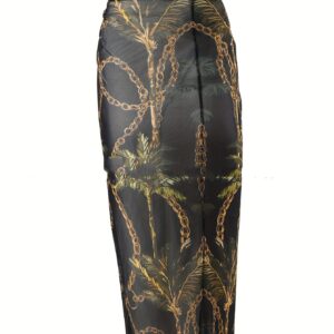 Black Coconut Tree Chain Print Sleeveless