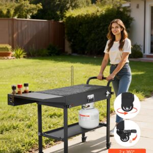 Outdoor Grill Cart, 31.0 X 17.0 Inch Tabletop Size Grilling Table, Foldable Outdoor Cooking Table With Tissue Holder, Hooks, Wheels, Side Table, BBQ Prep Tables For Picnic, Kitchen, Courtyard